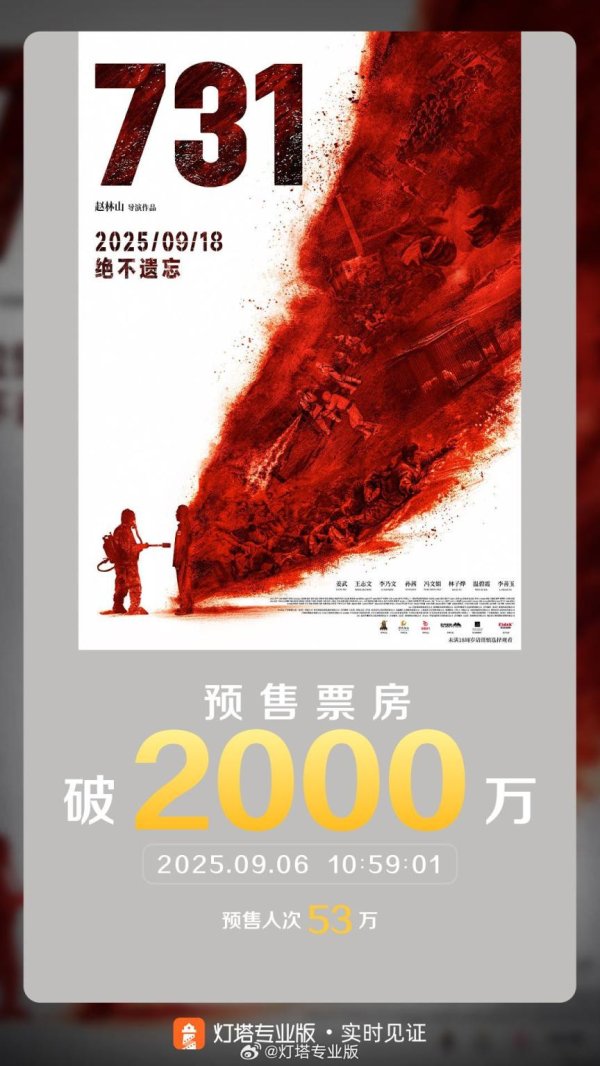 荣立通 电影《731》预售总票房破2000万